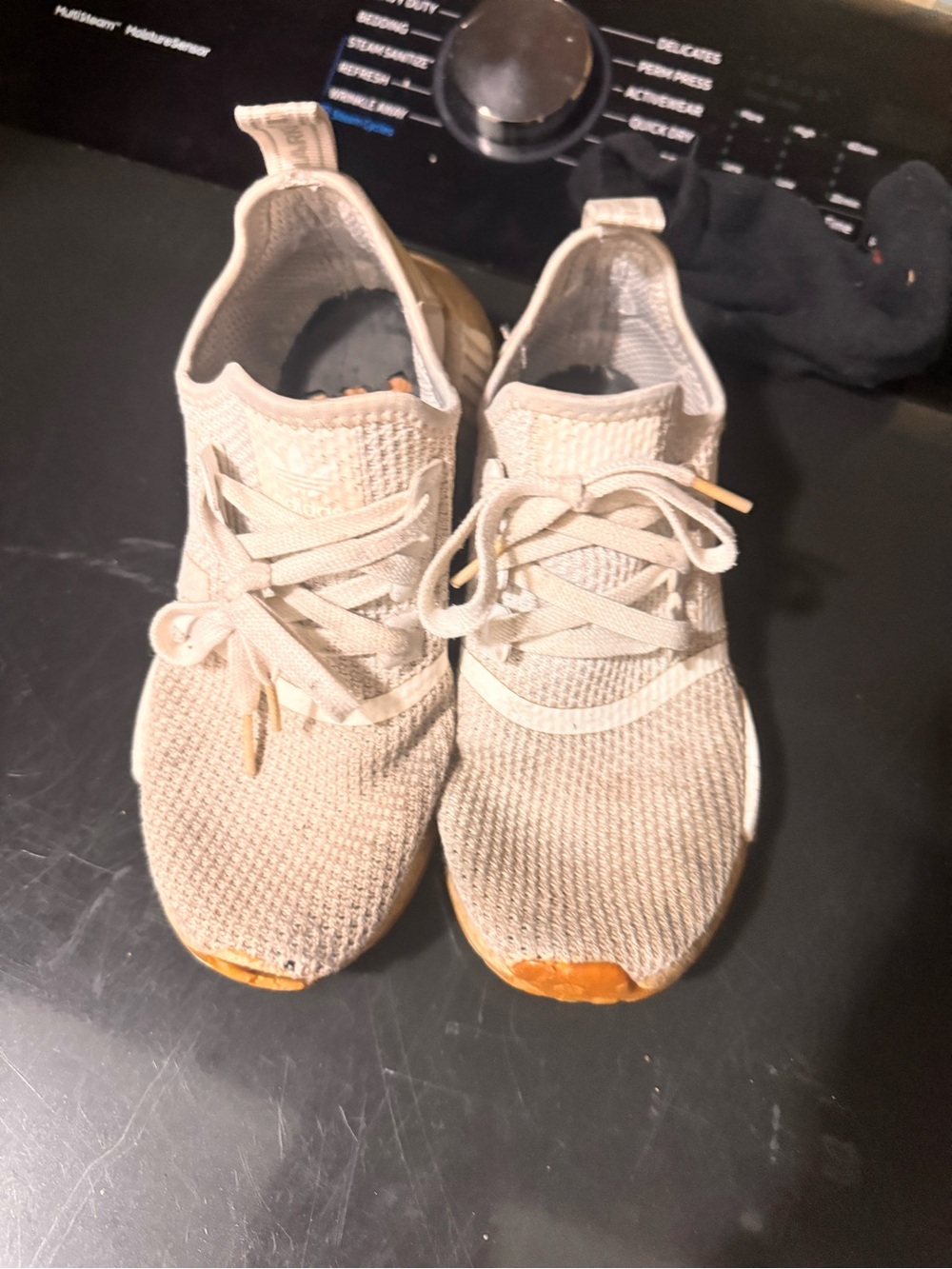 adidas men’s Beige Knit Sneakers with Gum Toe